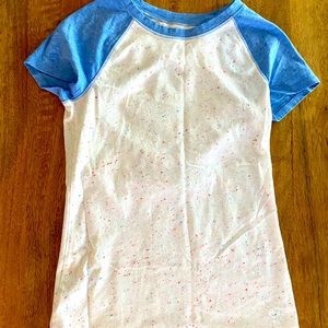 Justice Girls Raglan Style Blue & White Short Sleeve Shirt size 10